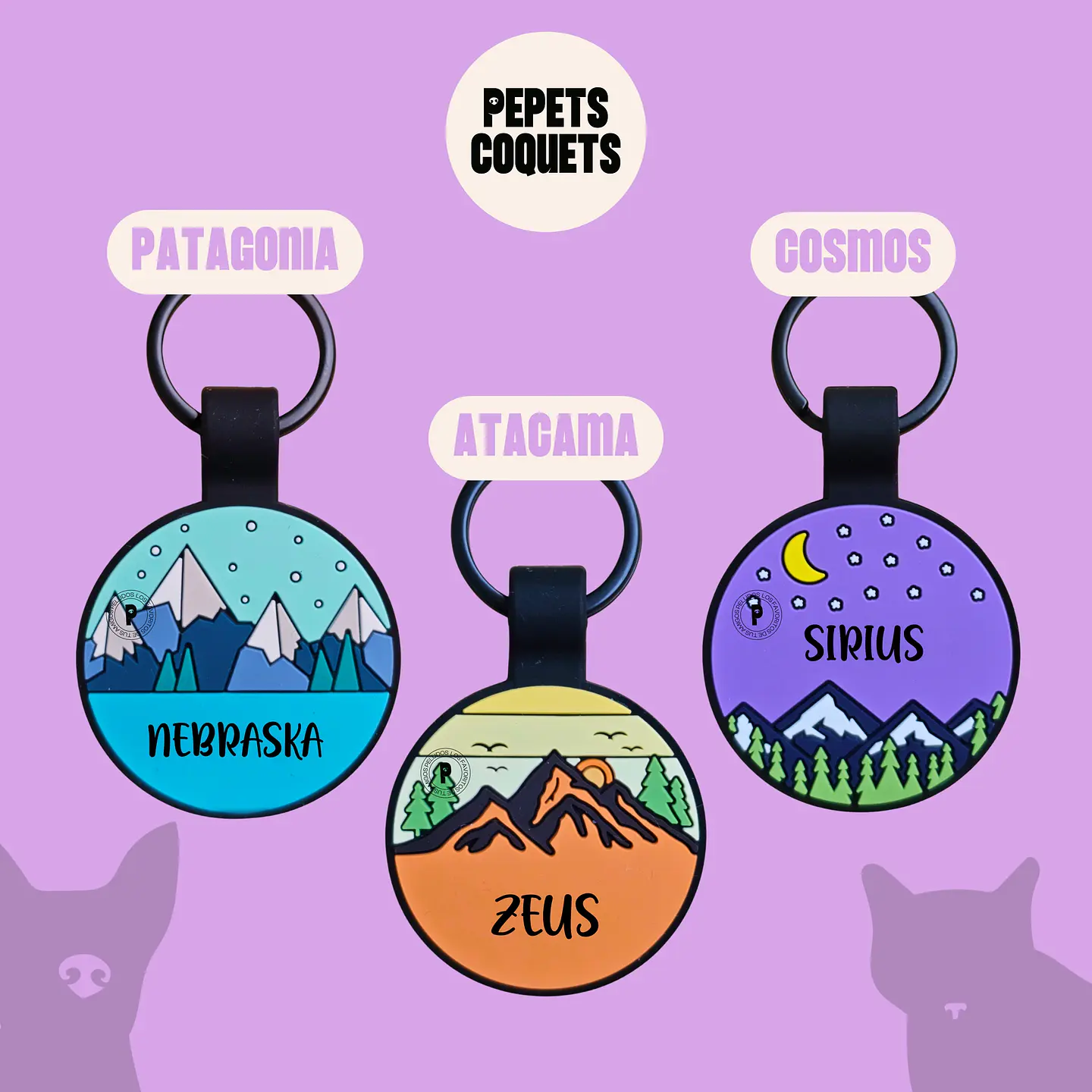 ATACAMA (Redonda 3,4 cm) Placa de identificación de mascotas 100% silicona 2