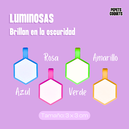 Hexágonos Luminosos (3 cm) Placa de identificación de mascotas - Azul cielo