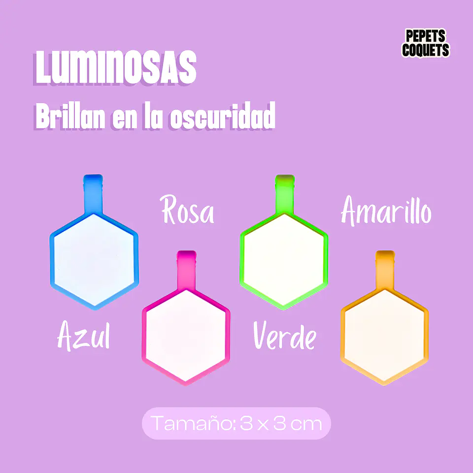 Hexágonos Luminosos (3 cm) Placa de identificación de mascotas 2