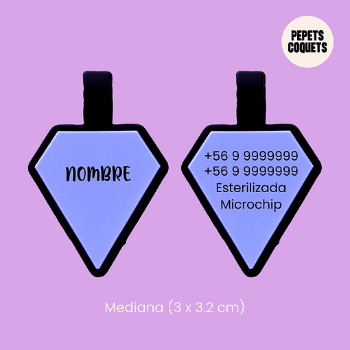 Diamantes (3 x 3.2 cm) Placa de identificación de mascotas - Lavanda