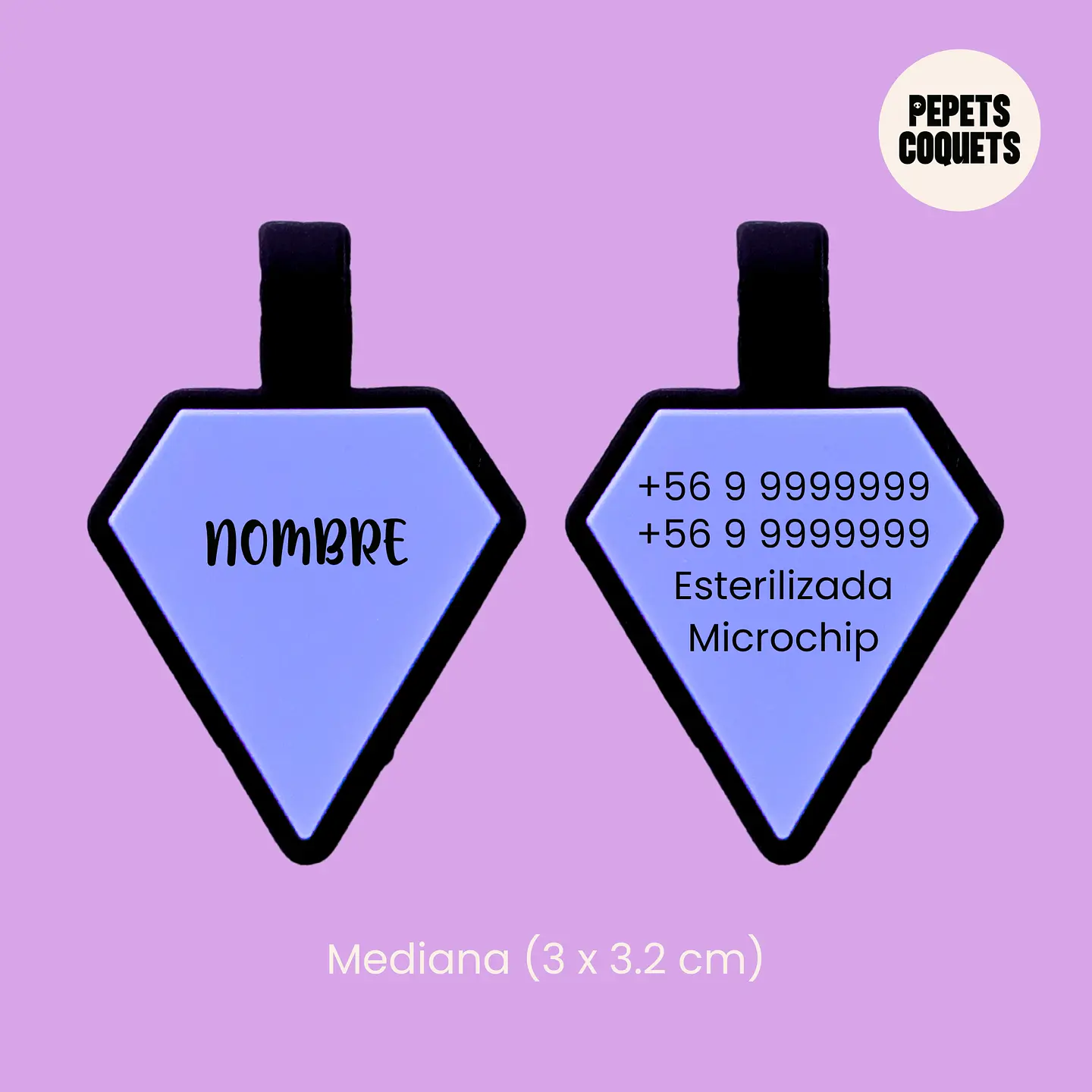 Diamantes (3 x 3.2 cm) Placa de identificación de mascotas 3