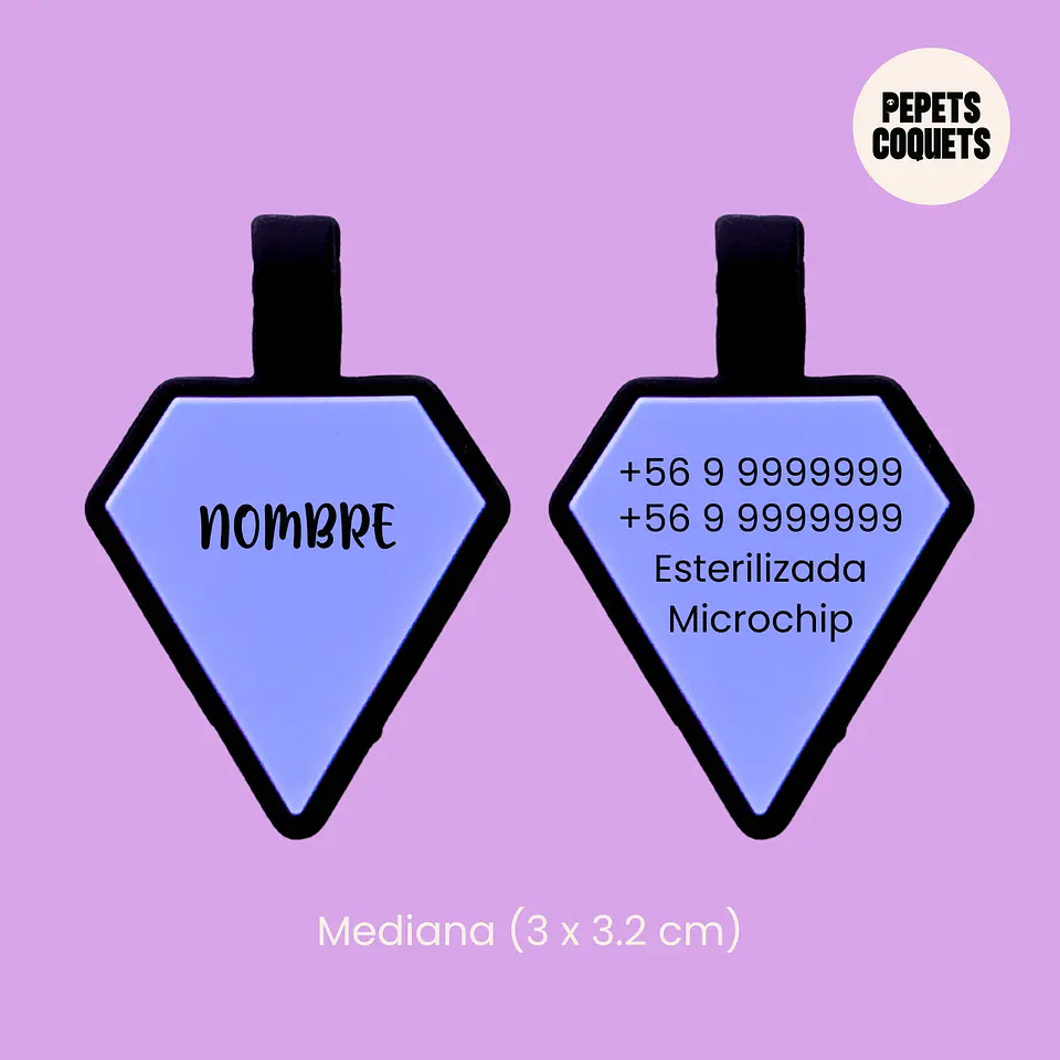 Diamantes (3 x 3.2 cm) Placa de identificación de mascotas 3