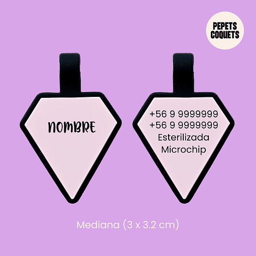 Diamantes (3 x 3.2 cm) Placa de identificación de mascotas - Palo rosa