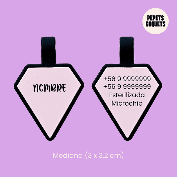 Diamantes (3 x 3.2 cm) Placa de identificación de mascotas 2