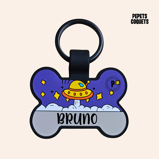 UFOLOGÍA (Hueso 4 cm) Placa de identificación de mascotas 100% silicona