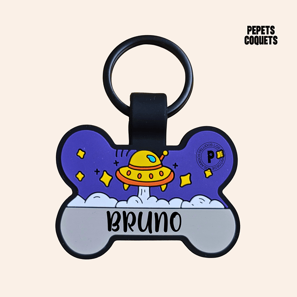 UFOLOGÍA (Hueso 4 cm) Placa de identificación de mascotas 100% silicona 1