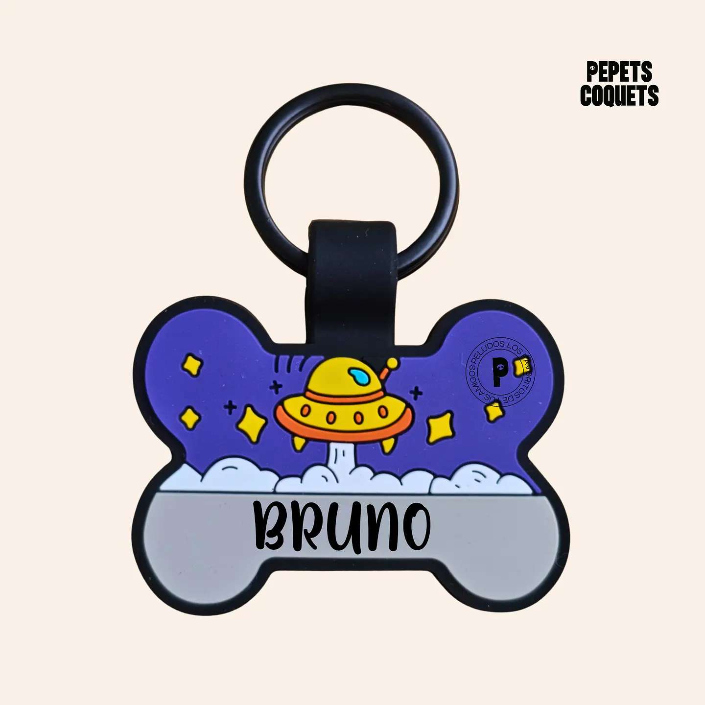UFOLOGÍA (Hueso 4 cm) Placa de identificación de mascotas 100% silicona 1