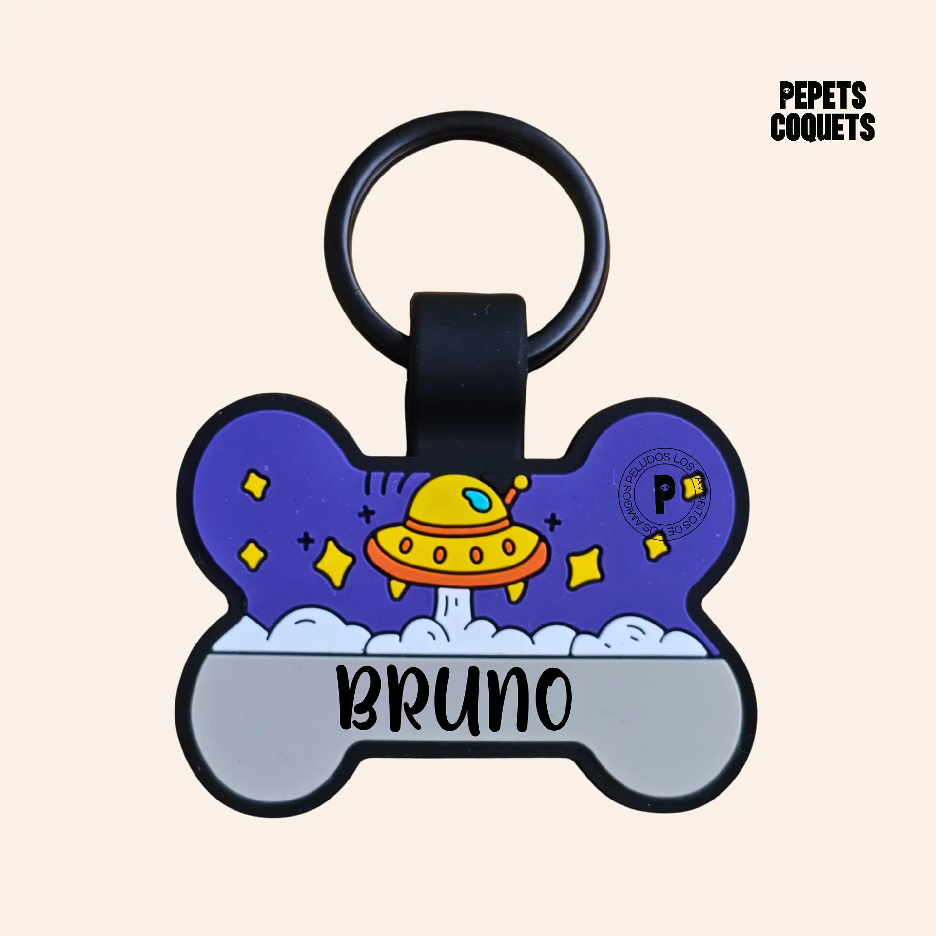 UFOLOGÍA (Hueso 4 cm) Placa de identificación de mascotas 100% silicona 1