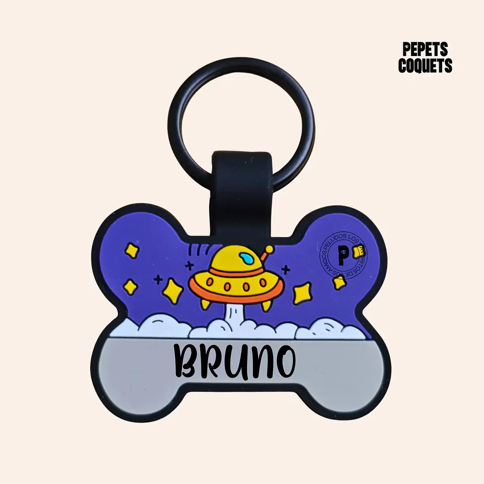 UFOLOGÍA (Hueso 4 cm) Placa de identificación de mascotas 100% silicona 1