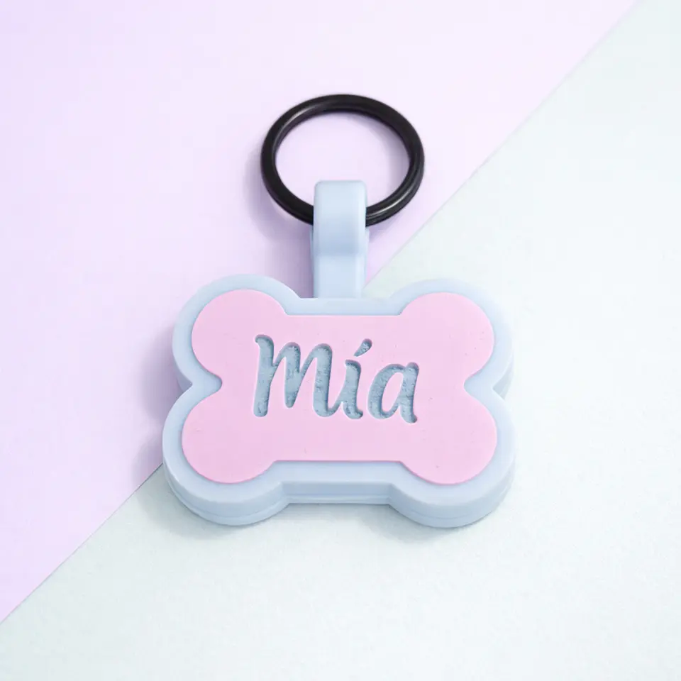Hueso color BABY ROSA - Placa de identificación de silicona para mascotas 2
