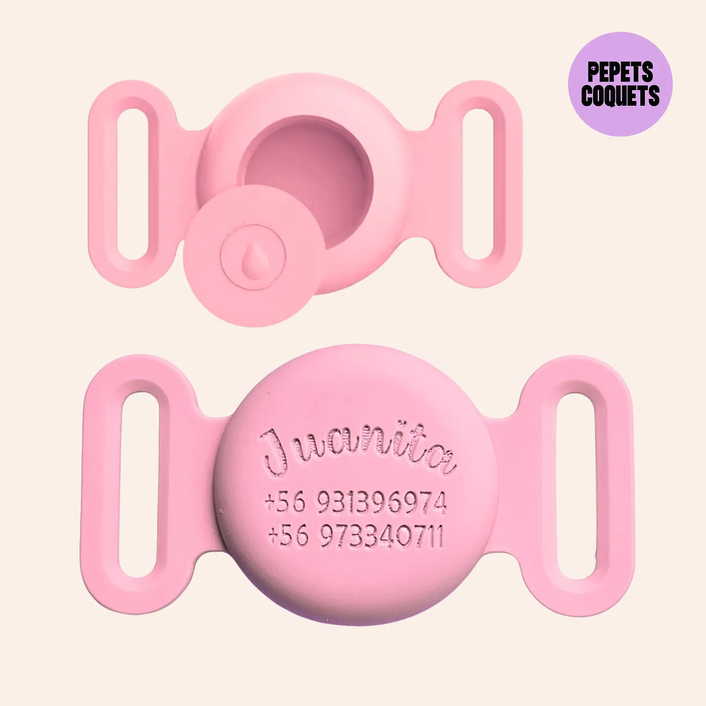 Porta Airtag - ROSA (con grabado láser, identificación para mascotas) 1