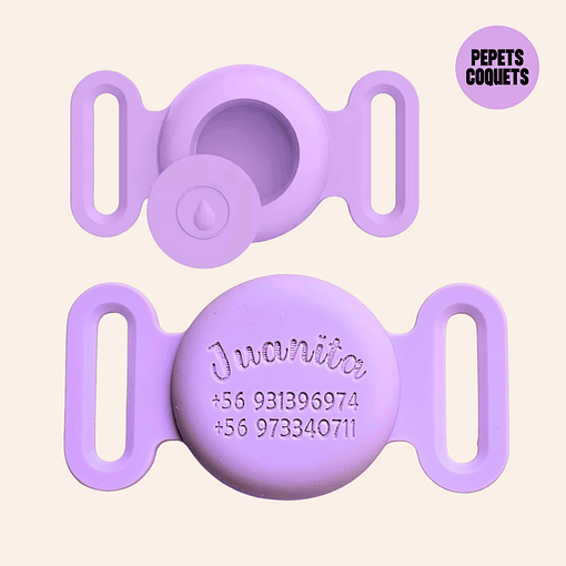 Porta Airtag hermético - LILA (con grabado láser, identificación para mascotas)