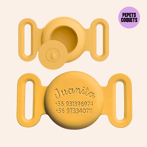 Porta Airtag hermético- MOSTAZA (con grabado láser, identificación para mascotas)