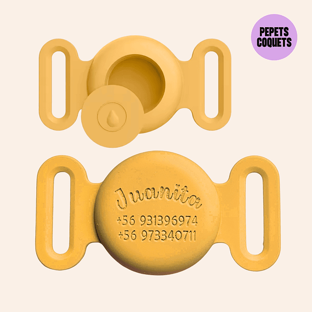 Porta Airtag hermético- MOSTAZA (con grabado láser, identificación para mascotas) 1