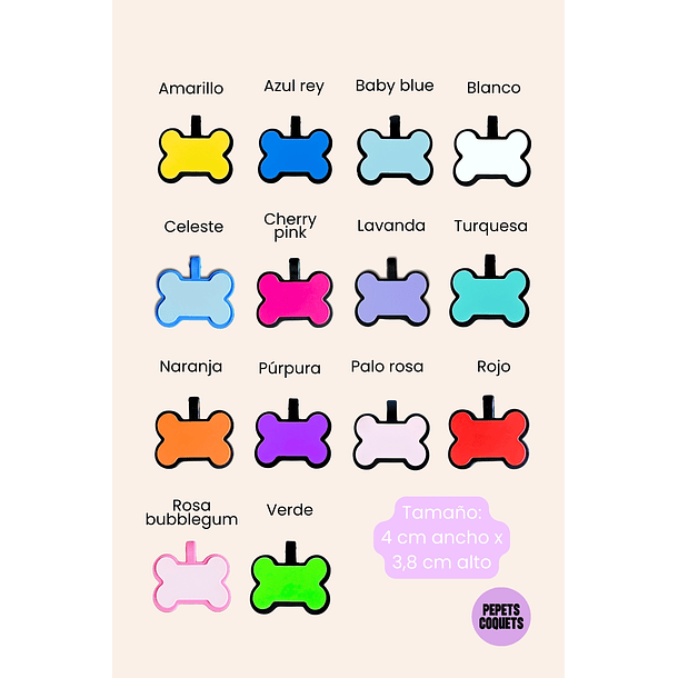 Huesitos (4 cm) Placa de identificación de mascotas 2