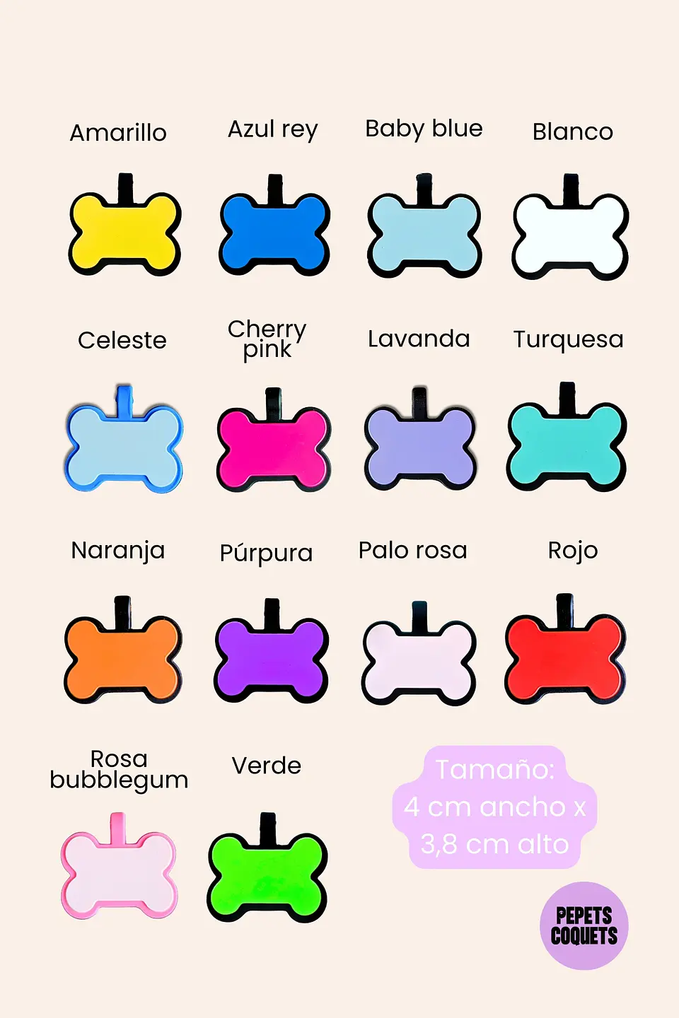 Huesitos (4 cm) Placa de identificación de mascotas 2