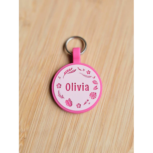 Redonda (3.4 cm) Placa de identificación de mascotas - Rosa Bubblegum