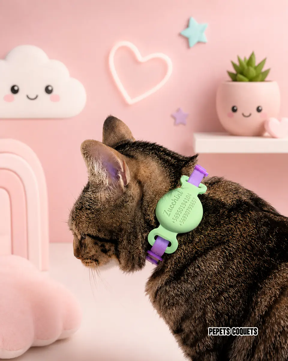 Porta Airtag - VERDE MATCHA (con grabado láser, identificación para mascotas) 4
