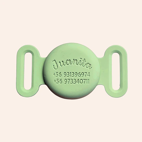 Porta Airtag (M) - VERDE MATCHA (con grabado láser, identificación para mascotas)