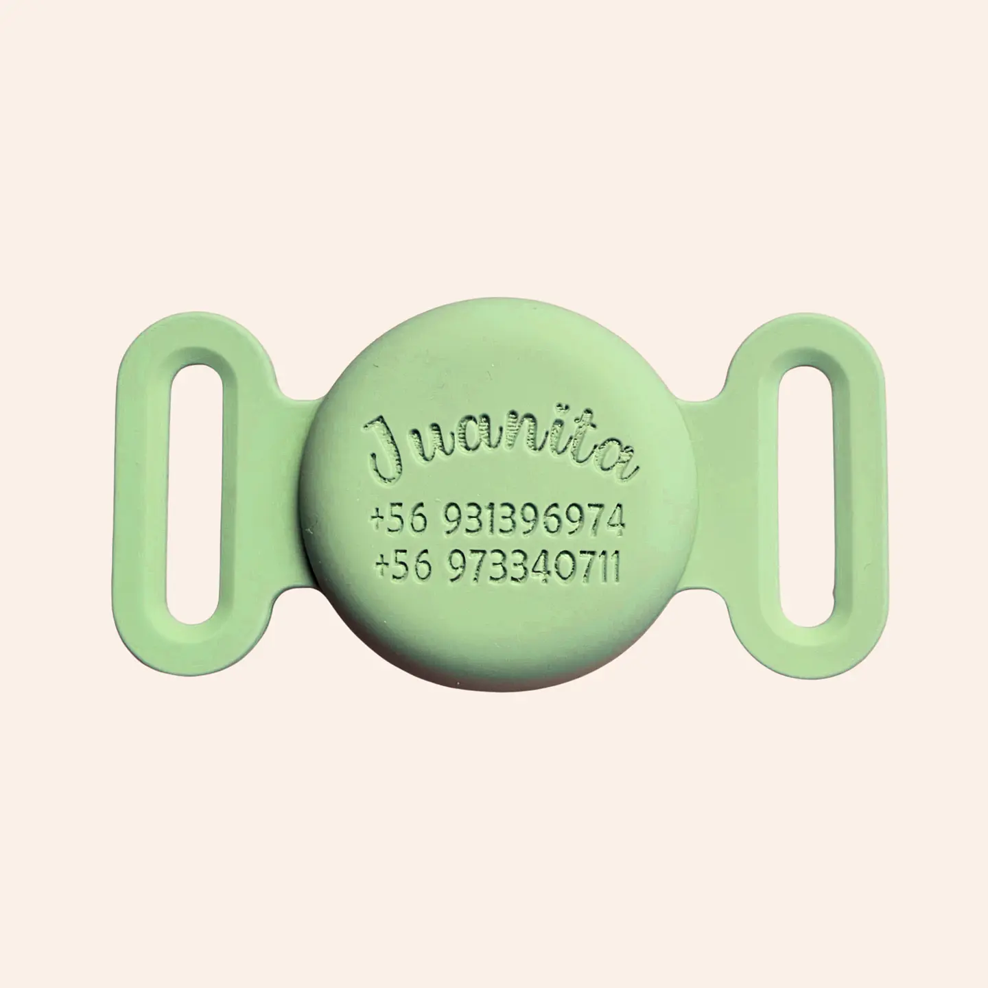 Porta Airtag (M) - VERDE MATCHA (con grabado láser, identificación para mascotas) 1