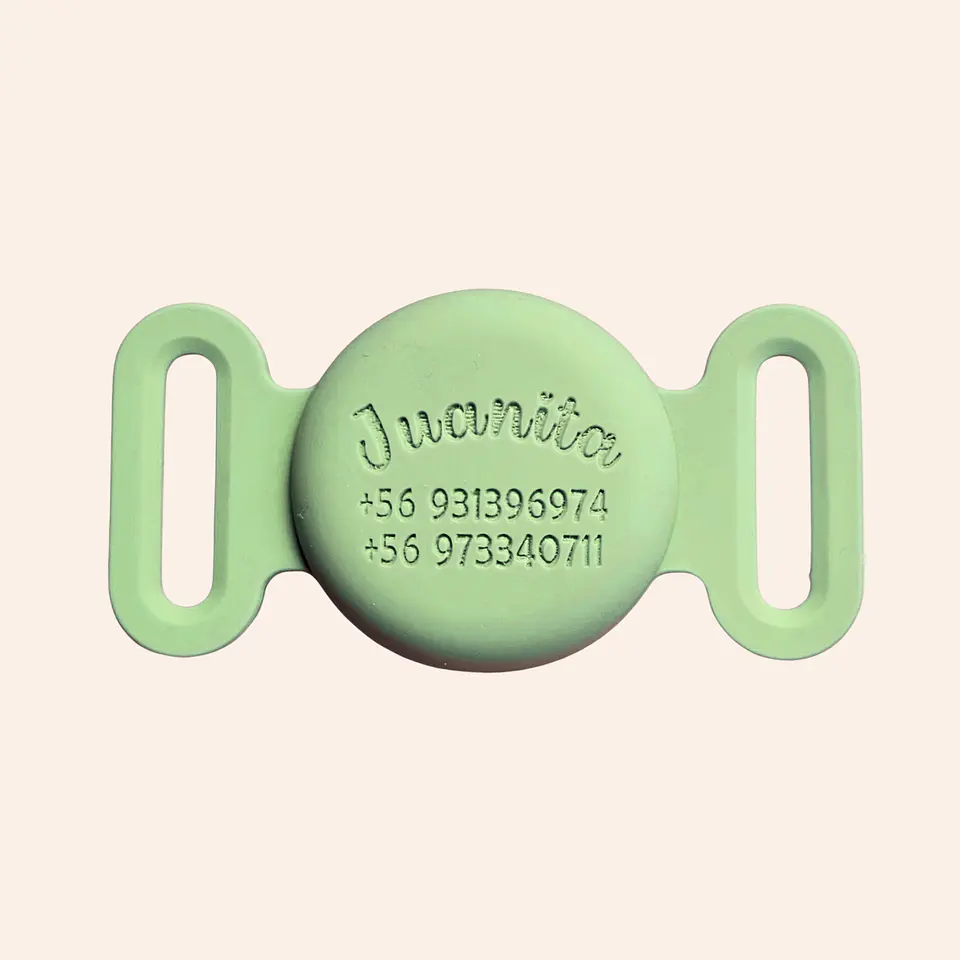 Porta Airtag (M) - VERDE MATCHA (con grabado láser, identificación para mascotas) 1