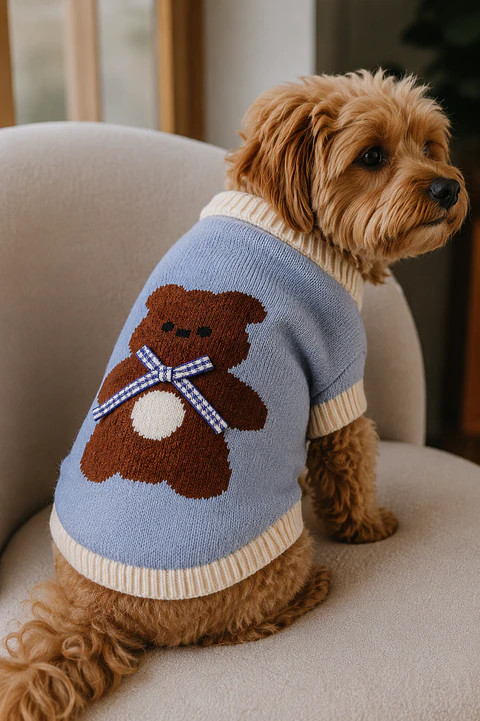 Abrigo Teddy Celeste para perro pequeño a mediano – Espalda 40 cm
