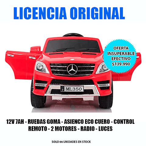 Auto Eléctrico 12v Licencia Mercedes Benz ML350 Rojo