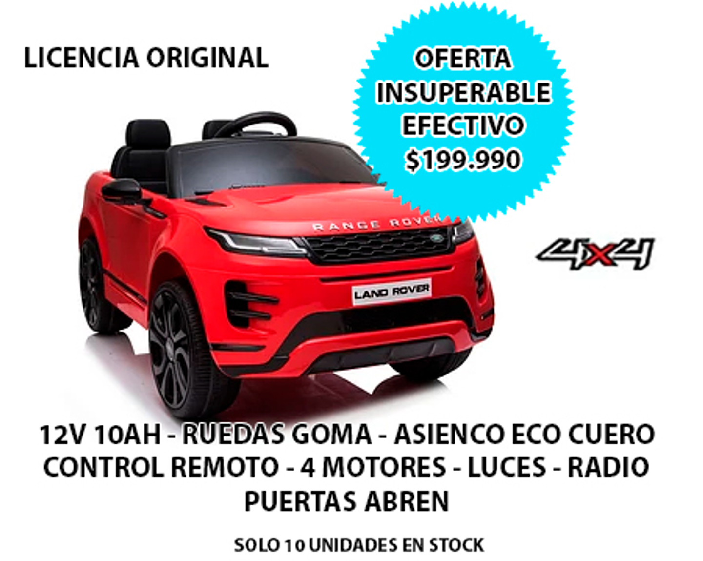 Range Rover 12v10AH Licencia Original ROJO  4x4 1