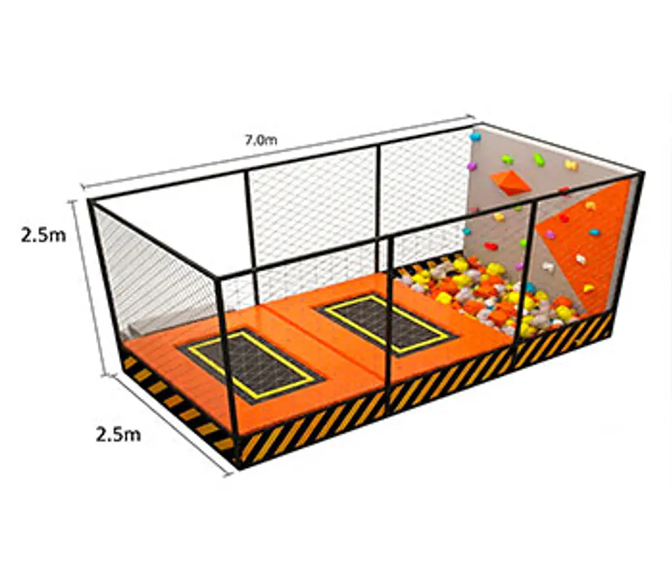 Cama de salto con muro de escalada y foso de espuma 1
