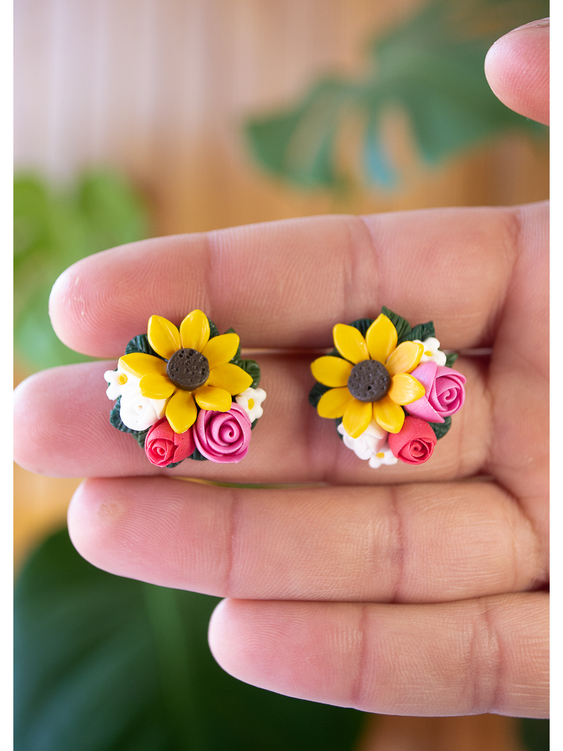 Aritos de arcilla polimérica Pequeño ramo de flores 3