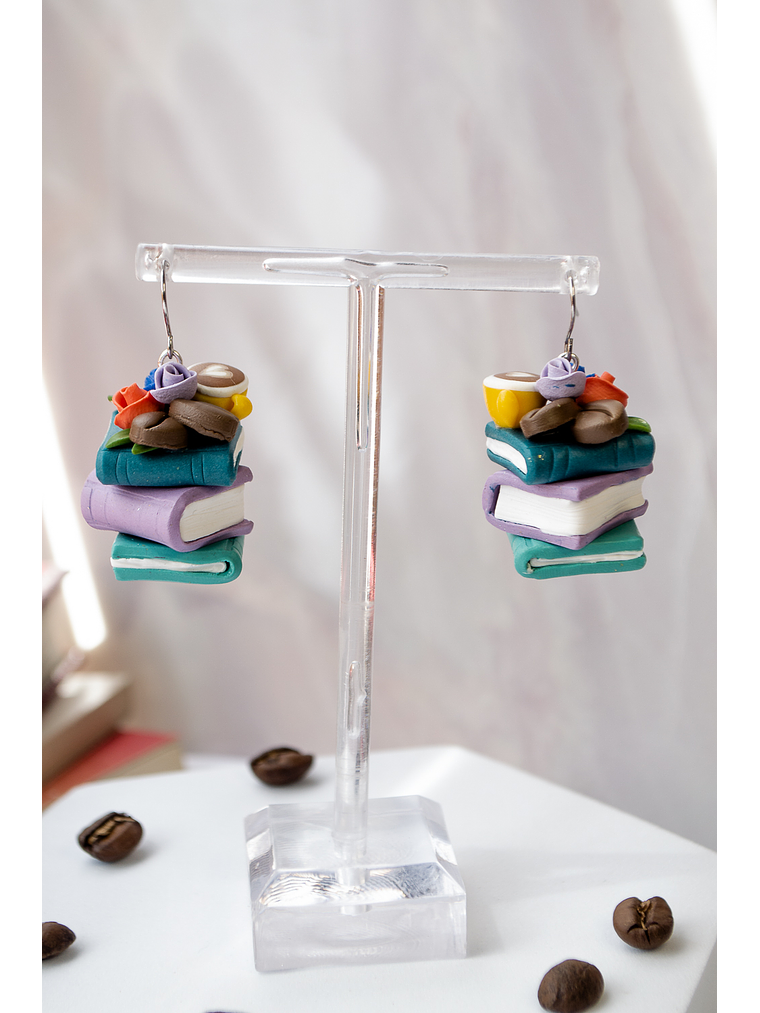 Aros de arcilla polimérica Café y Libros  4