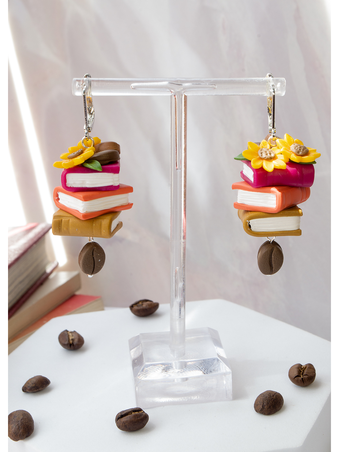 Aros de arcilla polimérica Café y Libros  4