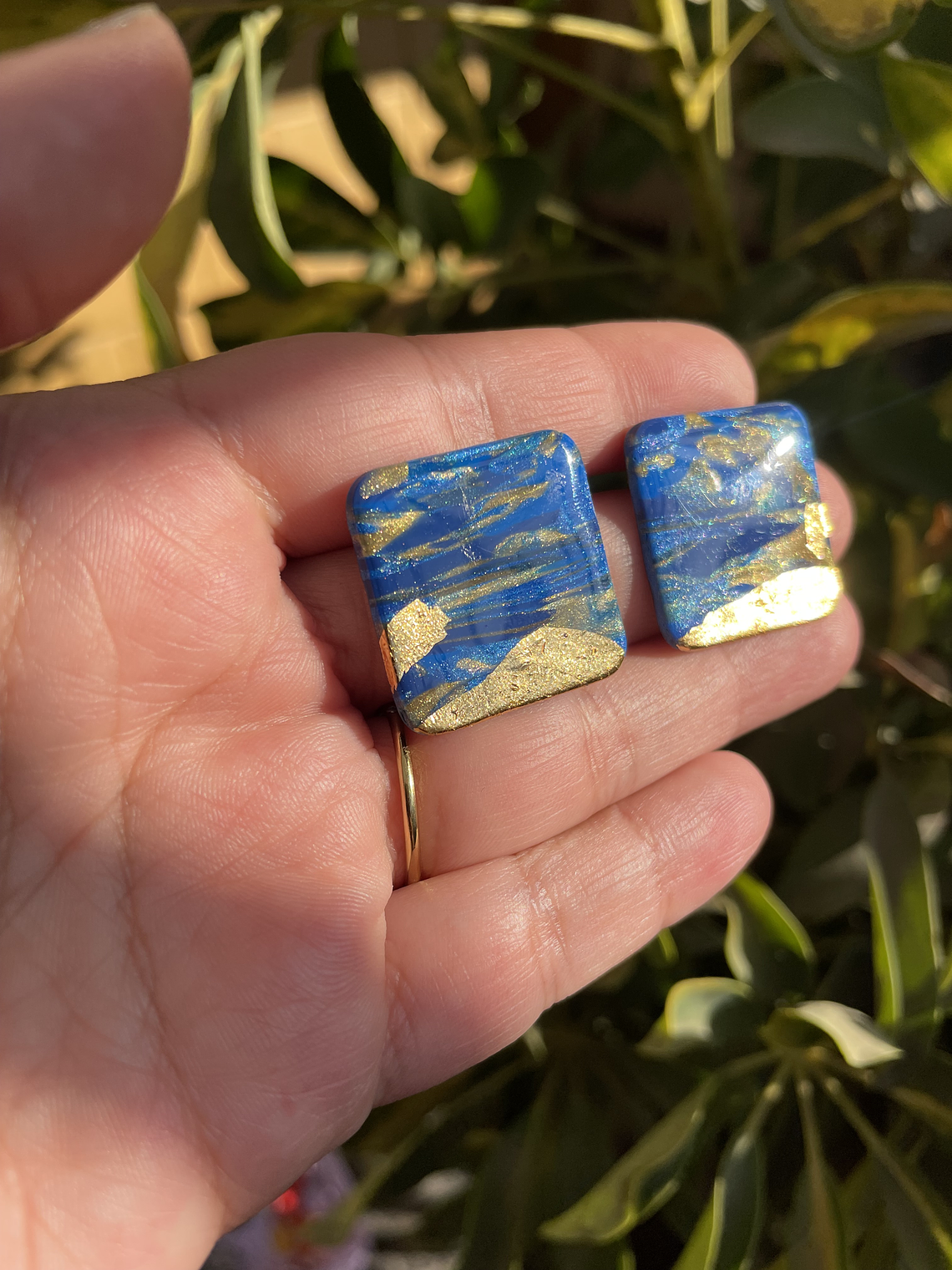 Aros tonos Azules con dorado 4