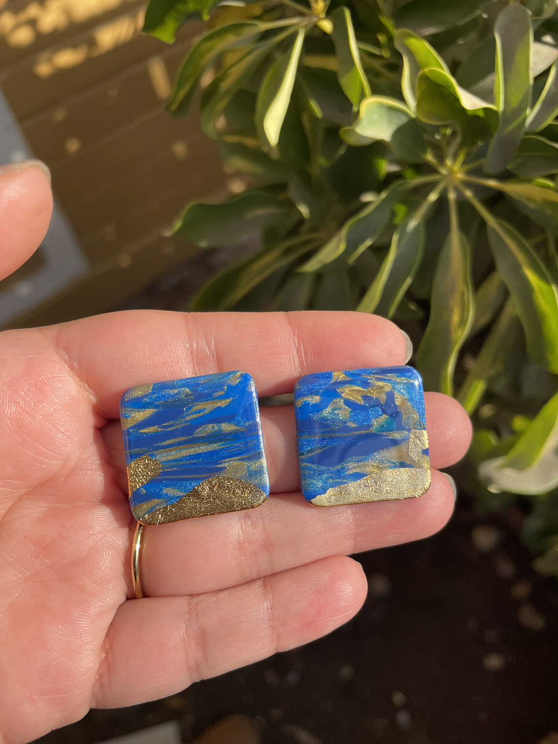 Aros tonos Azules con dorado 5