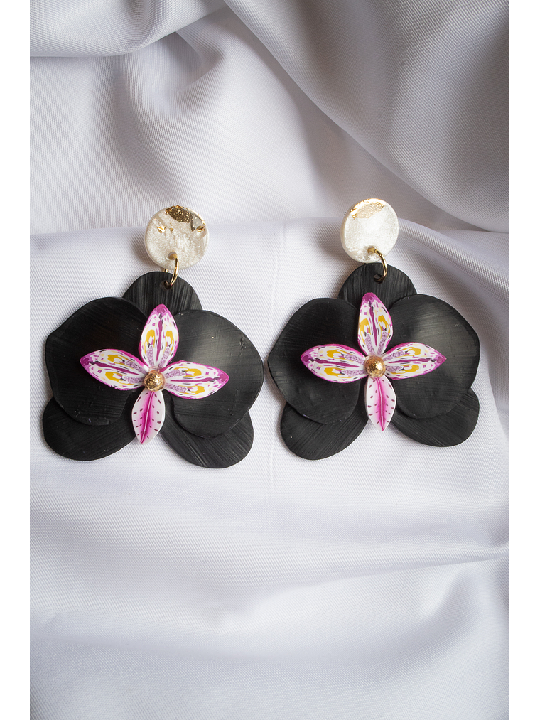 Aritos Orquídeas negras  1