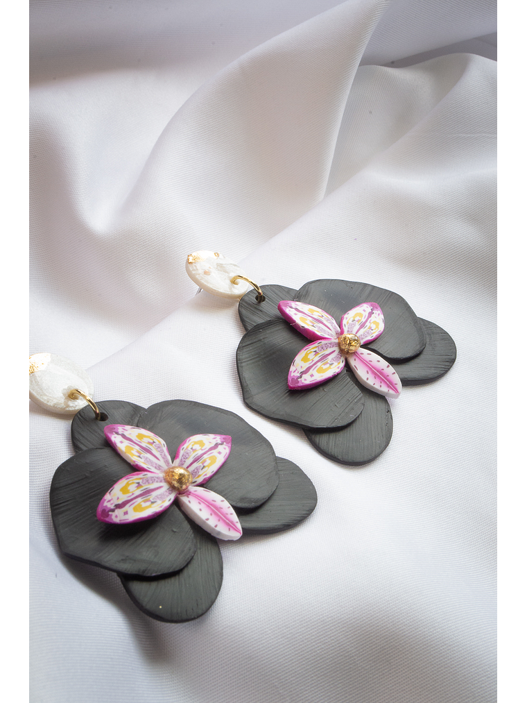 Aritos Orquídeas negras  2