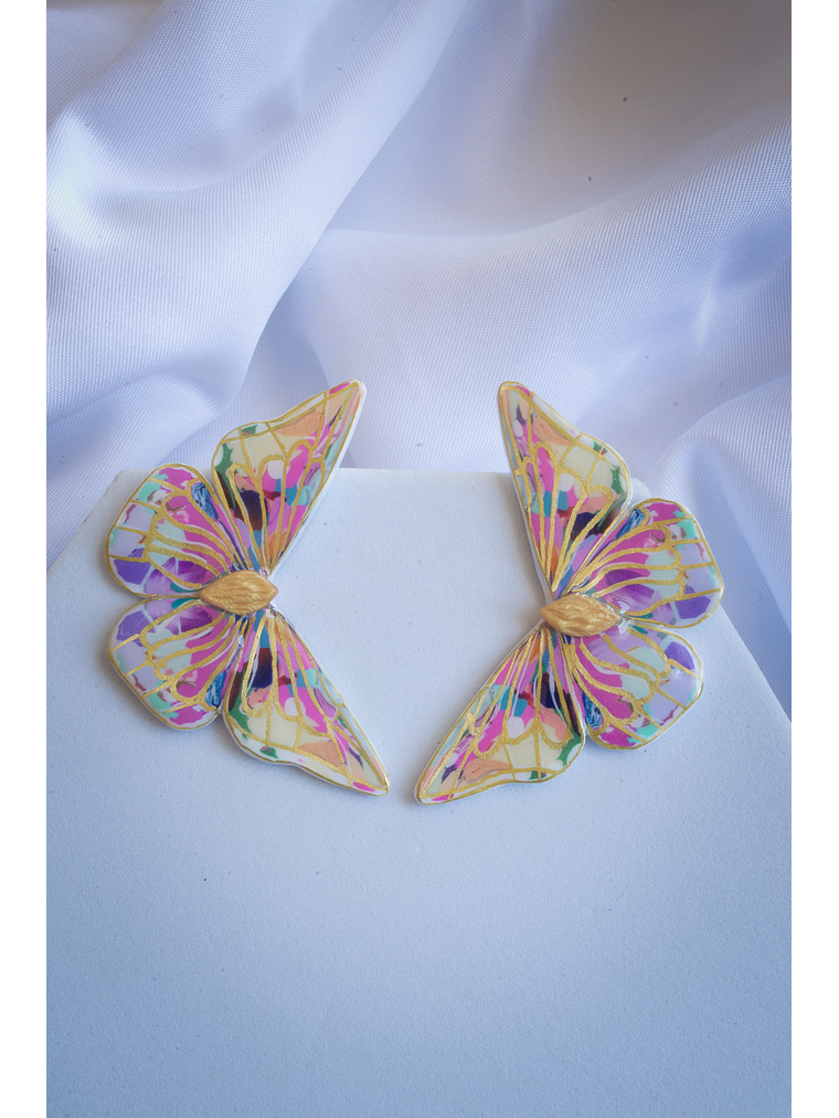 Aritos Mariposa Multicolor Dorada 1