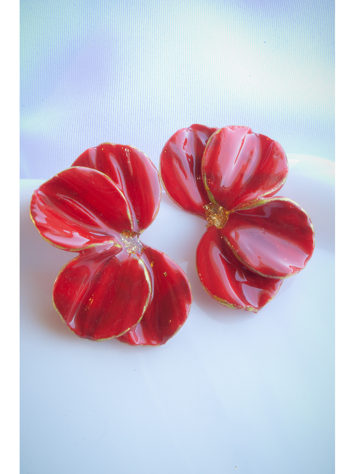 Aros de arcilla polimérica modelo Scrunchys Rojos con dorado 2