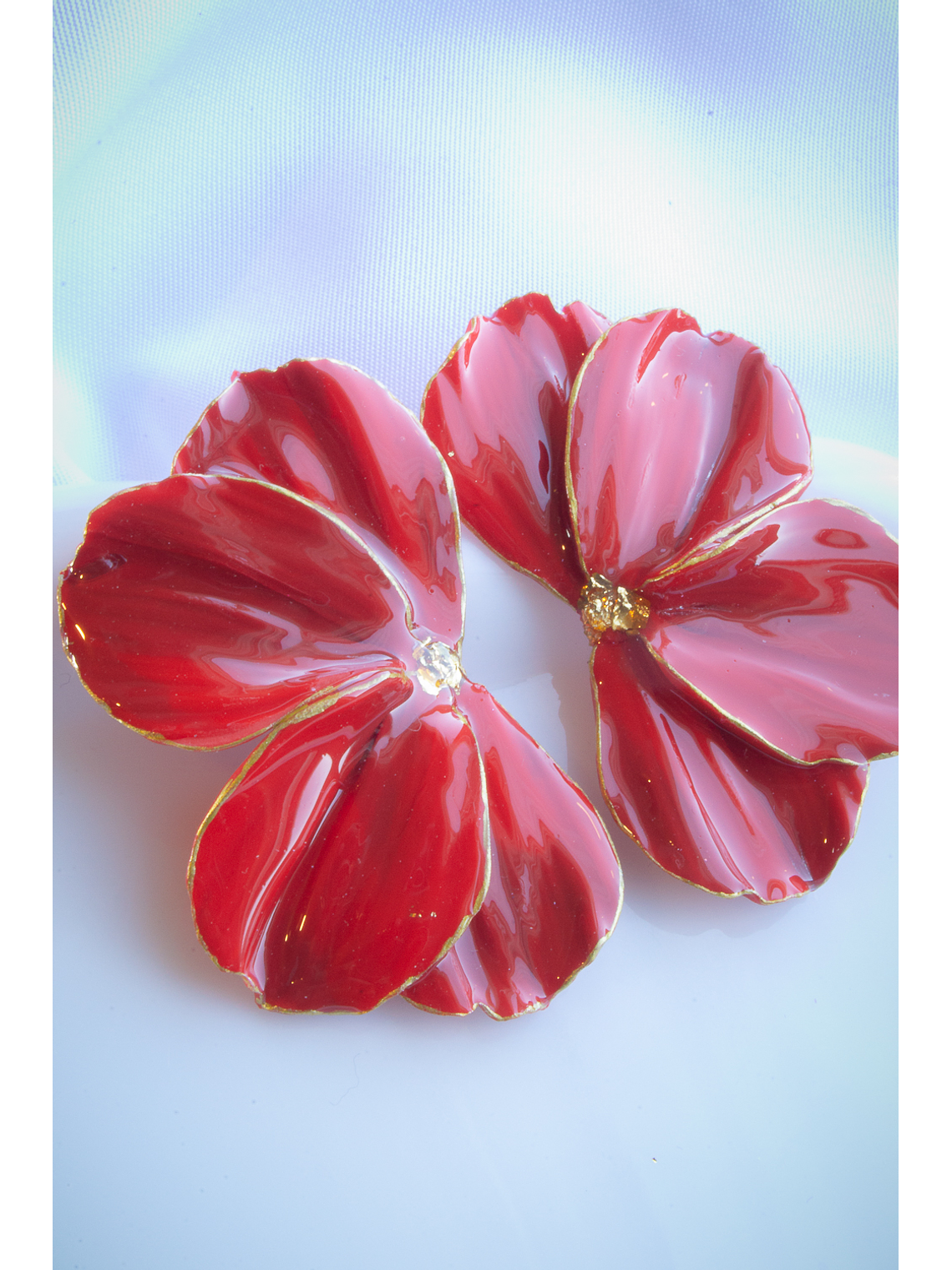 Aros de arcilla polimérica modelo Scrunchys Rojos con dorado 3