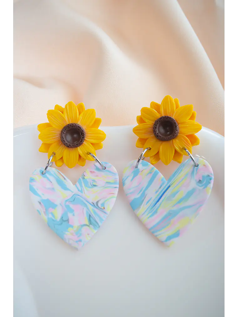 Aritos Girasol y Corazon multicolor  1