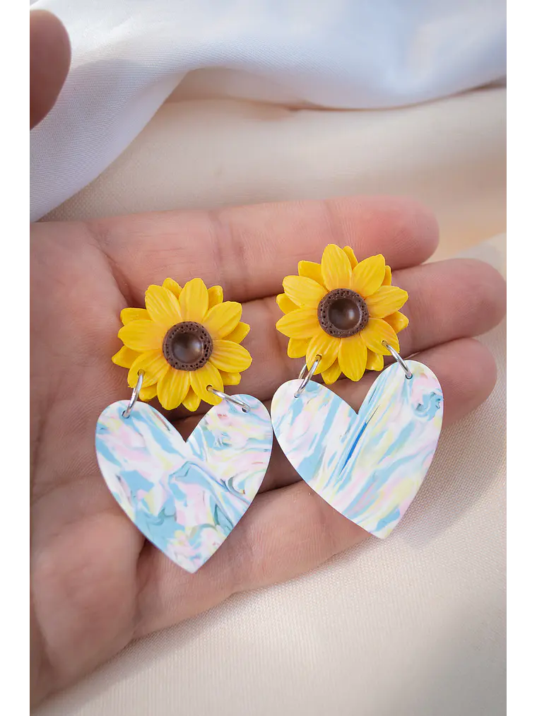 Aritos Girasol y Corazon multicolor  4