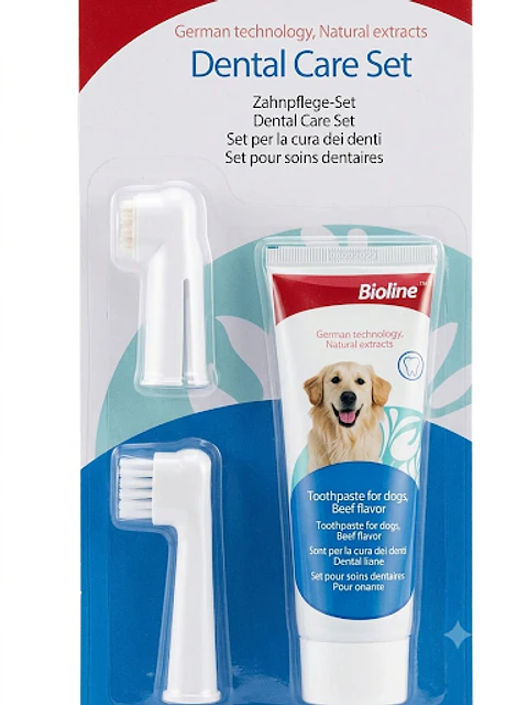 Set Cuidado Dental Bio Line Para Perros Sabor Carne