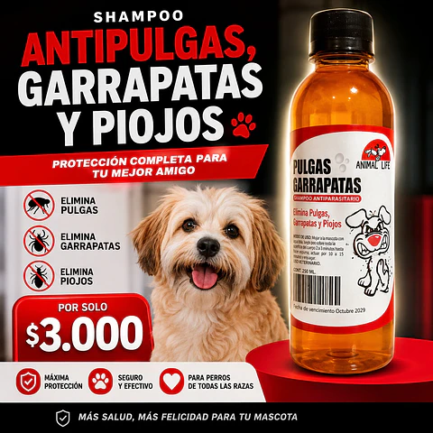 Shampoo Antipulgas Y Garrapatas Animal Life 500 Ml