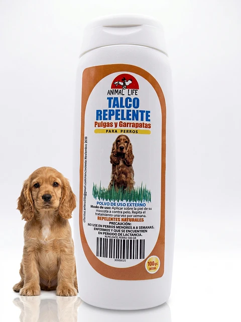 Talco repelente pulgas y garrapatas para perros