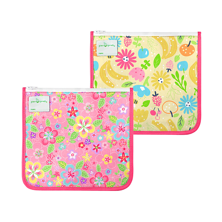 Pack de 2 Bolsas Reusable Colacion / Snack Rosado Flor