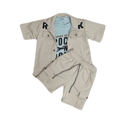 Conjunto de bebe fj kids camiseta, bermuda y camisa - Caqui