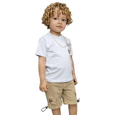 Conjunto bebe Fj Kids camiseta con estampado de oso y bermuda en dril