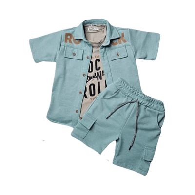 Conjunto Junior FJ KIDS Camisa + camiseta + bermuda  - Verde Menta