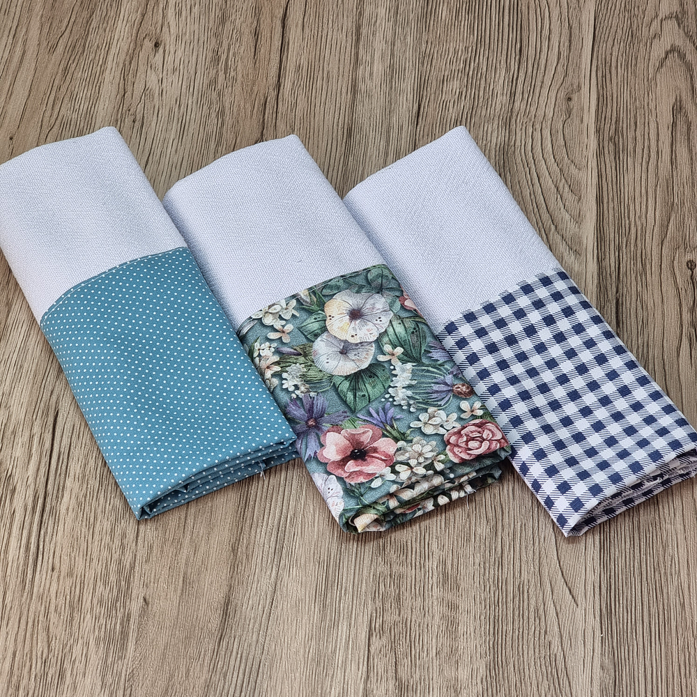 Trio de Panos Basic - Floral Azul