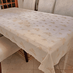 Toalha de Mesa Linho Bordado - Folhas Bege Escuro - 6 Lugares